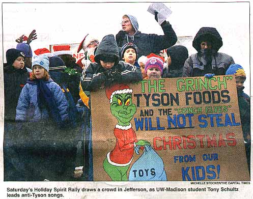[Tony Schultz leads anti-Tyson holiday songs]